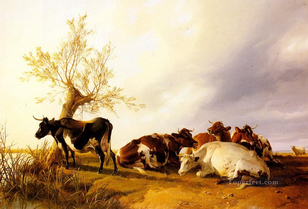 乳牛 休憩中の家畜 牛 トーマス・シドニー・クーパー油絵